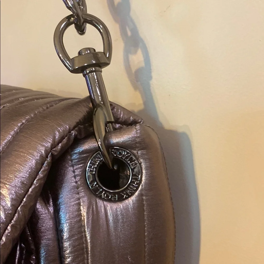 THINK ROYLN Silver Satchel with Chain Strap and Pleated Design